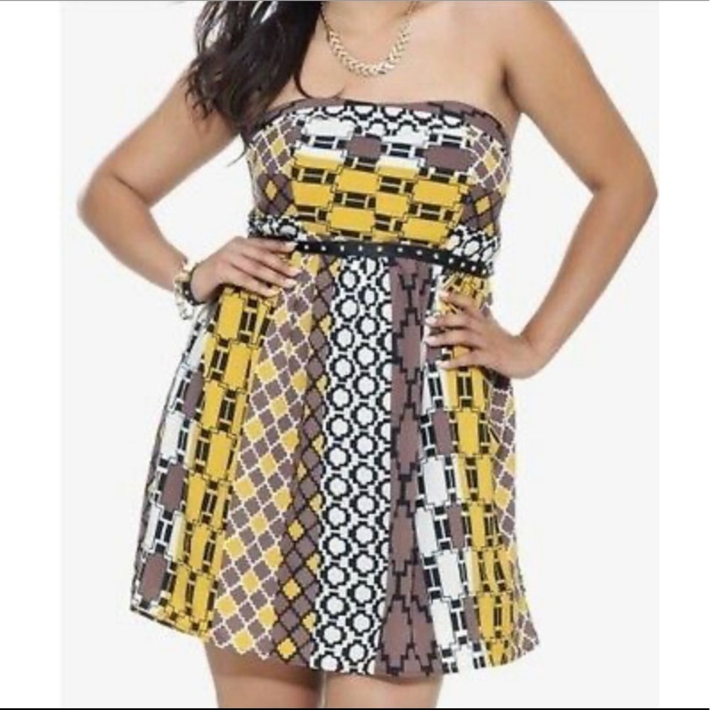 Torrid plus size dress strapless boho Aztec print brown yellow size 14 US - Picture 2 of 15